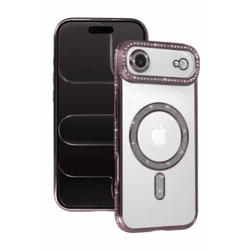 Mey İthalat®   iPhone 17 Air Joke Simli Magneticsafe Kılıf - Pembe