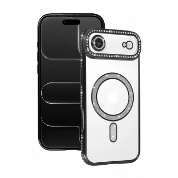 Mey İthalat®   iPhone 17 Air Joke Simli Magneticsafe Kılıf - Siyah