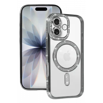 Mey İthalat®   iPhone 17 Joke Simli Magneticsafe Kılıf - Gümüş