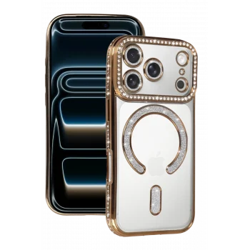 Mey İthalat®   iPhone 17 Pro Joke Simli Magneticsafe Kılıf - Gold
