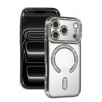 Mey İthalat®   iPhone 17 Pro Joke Simli Magneticsafe Kılıf - Gümüş