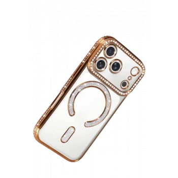Mey İthalat®   iPhone 17 Pro Joke Simli Magneticsafe Kılıf - Turuncu