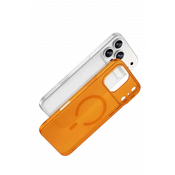 Mey İthalat®   iPhone 17 Pro Max Combo Sert Şeffaf Magsafe Kapak - Turuncu