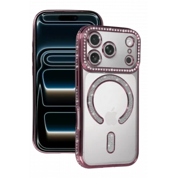 Mey İthalat®   iPhone 17 Pro Max Joke Simli Magneticsafe Kılıf - Pembe