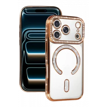Mey İthalat®   iPhone 17 Pro Max Joke Simli Magneticsafe Kılıf - Turuncu