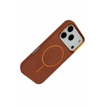 Mey İthalat®   iPhone 17 Pro Max Luno Deri Magsafe Kapak - Kahverengi
