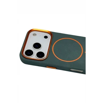 Mey İthalat®   iPhone 17 Pro Max Luno Deri Magsafe Kapak - Yeşil