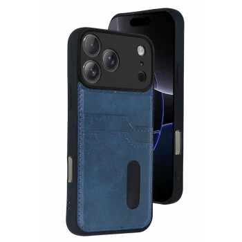 Mey İthalat®   iPhone 17 Pro Sara Kartvizitli Deri Kılıf - Lacivert