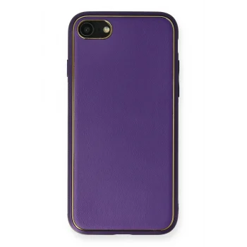 Mey İthalat®   iPhone 7 Kılıf Coco Deri Silikon Kapak - Mor