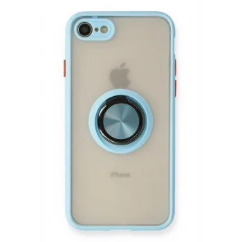 Mey İthalat®   iPhone 7 Kılıf Montreal Yüzüklü Silikon Kapak - Buz Mavi