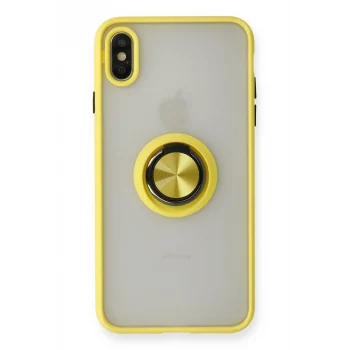 Mey İthalat®   iPhone X Kılıf Montreal Yüzüklü Silikon Kapak - Sarı