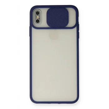 Mey İthalat®   iPhone X Kılıf Palm Buzlu Kamera Sürgülü Silikon - Lacivert