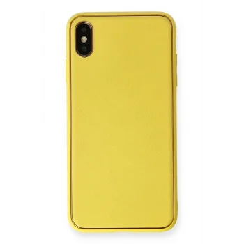 Mey İthalat®   iPhone XS Max Kılıf Coco Deri Silikon Kapak - Sarı
