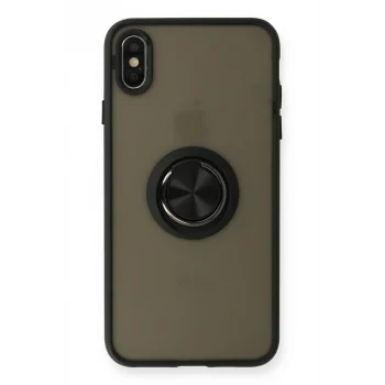 Mey İthalat®   iPhone XS Max Kılıf Montreal Yüzüklü Silikon Kapak - Siyah