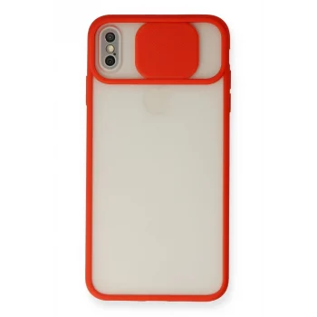 Mey İthalat®   iPhone XS Max Kılıf Palm Buzlu Kamera Sürgülü Silikon - Kırmızı