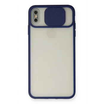 Mey İthalat®   iPhone XS Max Kılıf Palm Buzlu Kamera Sürgülü Silikon - Lacivert