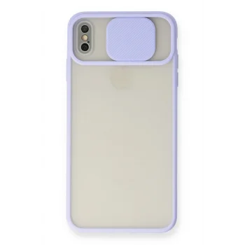 Mey İthalat®   iPhone XS Max Kılıf Palm Buzlu Kamera Sürgülü Silikon - Lila