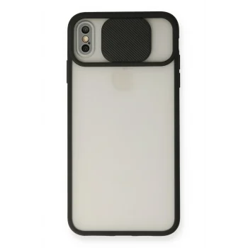 Mey İthalat®   iPhone XS Max Kılıf Palm Buzlu Kamera Sürgülü Silikon - Siyah