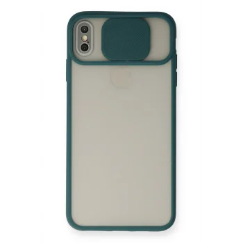 Mey İthalat®   iPhone XS Max Kılıf Palm Buzlu Kamera Sürgülü Silikon - Yeşil