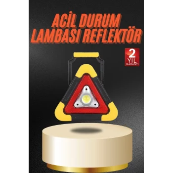 Mey İthalat® Işıklı İkaz Lambası Reflektör Şarjlı Işıklı Üçgen LED Acil Durum Feneri
