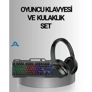 Mey İthalat® Işıklı  Klavye Mouse ve Bluetooth Kulaklık Seti Türkçe Q USB