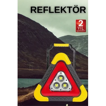 Mey İthalat® Işıklı Üçgen Reflektör Led Projektör Acil Durum Feneri Flaşör 500 Lümen