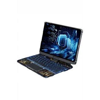 Mey İthalat®   JP11 iPad Pro 11 (2022) Kılıf Vales Dönen Ledli Klavyeli Tablet Kılıfı - Siyah