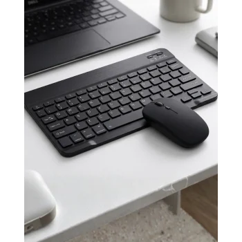 Mey İthalat® Kablosuz Bluetooth Klavye Mouse Seti Wireless Sessiz İnce Tasarım Çoklu Uyumlu