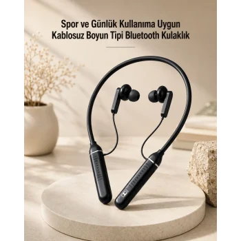 Mey İthalat® Kablosuz Boyun Tipi Bluetooth Kulaklık Mikrofonlu Spor ve Günlük Kullanıma Uygun