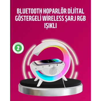 Mey İthalat® Kablosuz Şarjlı LED Masa Lambası Çalar Saat ve Beyaz Gürültü Özellikli
