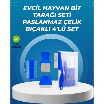 Mey İthalat® Kedi, Köpek ve Küçük Hayvanlar İçin 4 Parça Ergonomik Tarak Takımı