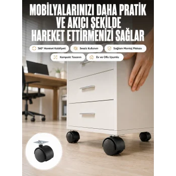 Mey İthalat® Kilitsiz 4 cm Tekerlek Ayak 4’lü Set Sessiz ve Dayanıklı
