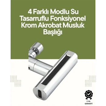 Mey İthalat® Krom Musluk Başlığı | 4ü 1 Arada Su Çıkışı | Kolay Montajlı