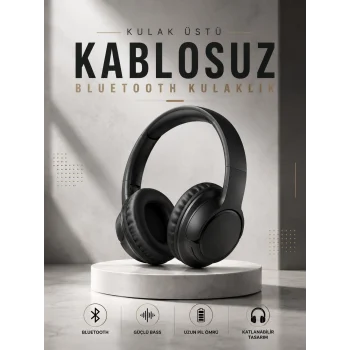 Mey İthalat® Kulak Üstü Kablosuz Bluetooth Kulaklık Yüksek Ses Kaliteli ANC Özelliği