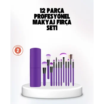 Mey İthalat® Kusursuz Makyaj İçin 12 Parça Profesyonel Fırça Seti Taşınabilir Kutu Hediyeli