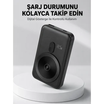Mey İthalat® LCD Ekranlı Kablosuz Powerbank Type C ve USB Çıkışlı Yeni Nesil