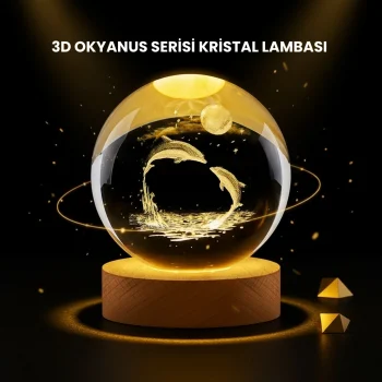 Mey İthalat® LED Işıklı Yunus Küre Ahşap Standlı Modern Dekoratif Aksesuar