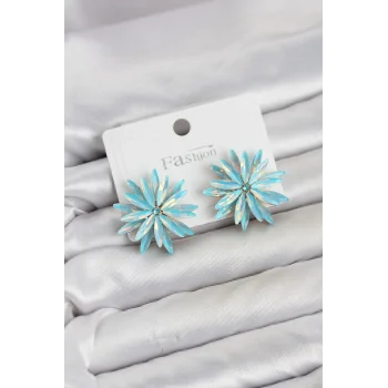 Mey İthalat® Lotus Model Buz Mavisi Renk Kristal Taşlı Kadın Küpe