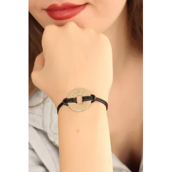 Mey İthalat® LOVE (Aşık) Siyah Deri İpli Unisex Mood Bileklik