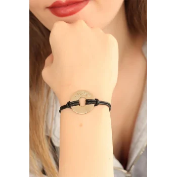 Mey İthalat® LUCKY (Şanslı) Siyah Deri İpli Unisex Mood Bileklik