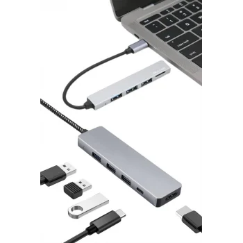 Mey İthalat® Macbook Pro/air Uyumlu USB Type-C 8 In 1 Hub Dönüştürücü Çevirici Çoklayıcı USB Hdmı Micro Sd 8 Girişli