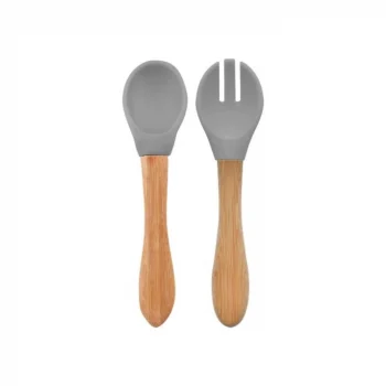 Mey İthalat®   Mama Kaşığı ve Çatal Seti Powder Grey