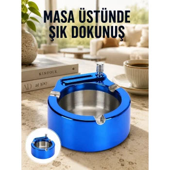 Mey İthalat® Masa Üstü Çakmaklı Küllük Paslanmaz Metal Gövde Yeni Nesil