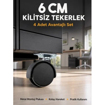 Mey İthalat® Masa ve Koltuk İçin Kilitsiz Tekerlek Seti 6 cm