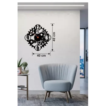 Mey İthalat® Mekanik Dişli Çark Tasarım Ahşap Duvar Saati - 40x40 cm Steampunk Dekor