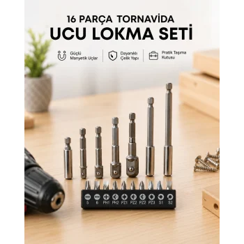 Mey İthalat® Metal Gövdeli 16lı Bits Seti Çok Amaçlı Tornavida Uçları