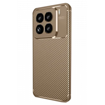 Mey İthalat®   Mi 15 Pro Kılıf Auto Focus Karbon Kapak - Kahverengi