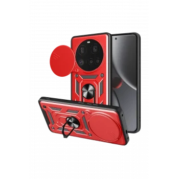 Mey İthalat®   Mi 15 Ultra Kılıf Pars Lens Yüzüklü Silikon - Kırmızı