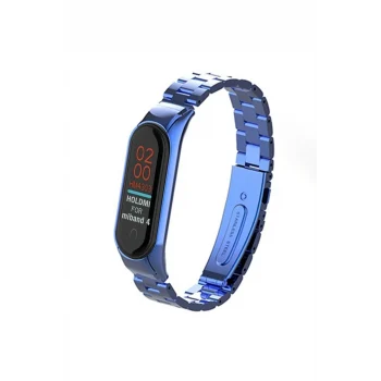 Mey İthalat®   Mi Band 4 Metal Baklalı Kordon - Mavi
