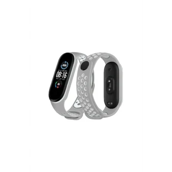Mey İthalat®   Mi Band 4 Spor Delikli Kordon - Gri-Beyaz